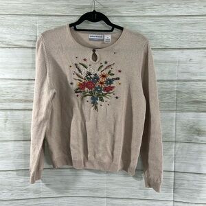 Alfred Dunner | Women’s  Pullover Cream Embroidered  Sweater • Petite Medium